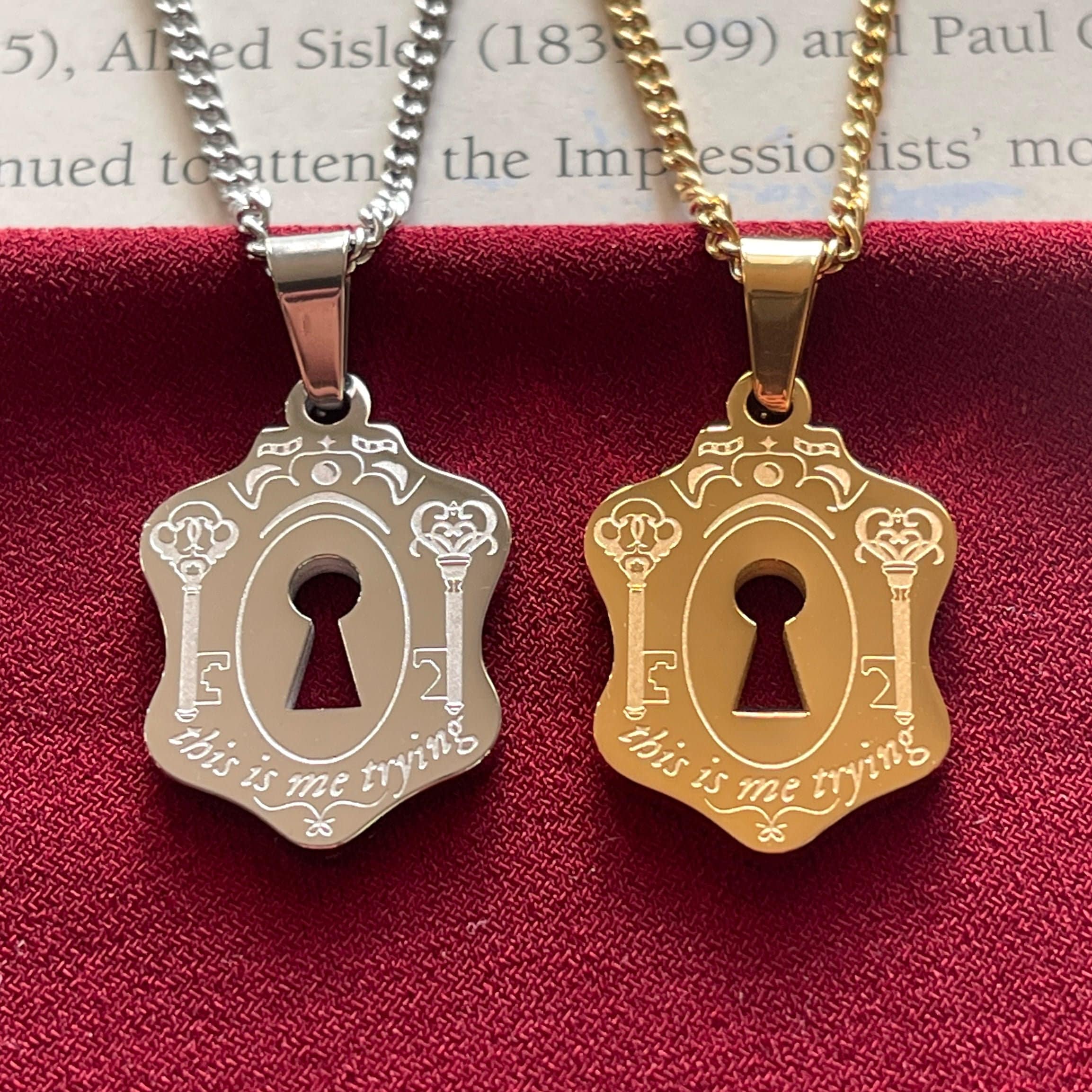 Keyhole Necklace Engraved Pendant Chain Necklace Etsy Ireland