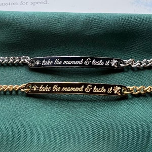 Take the Moment Bracelet - Engraved Bar Chain Bracelet