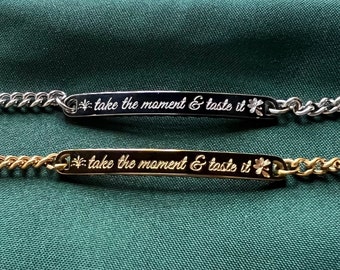 Take the Moment Bracelet - Engraved Bar Chain Bracelet