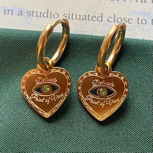 Delicate POV Earrings - Reversible Engraved Crystal Heart Mini Hoop Earrings