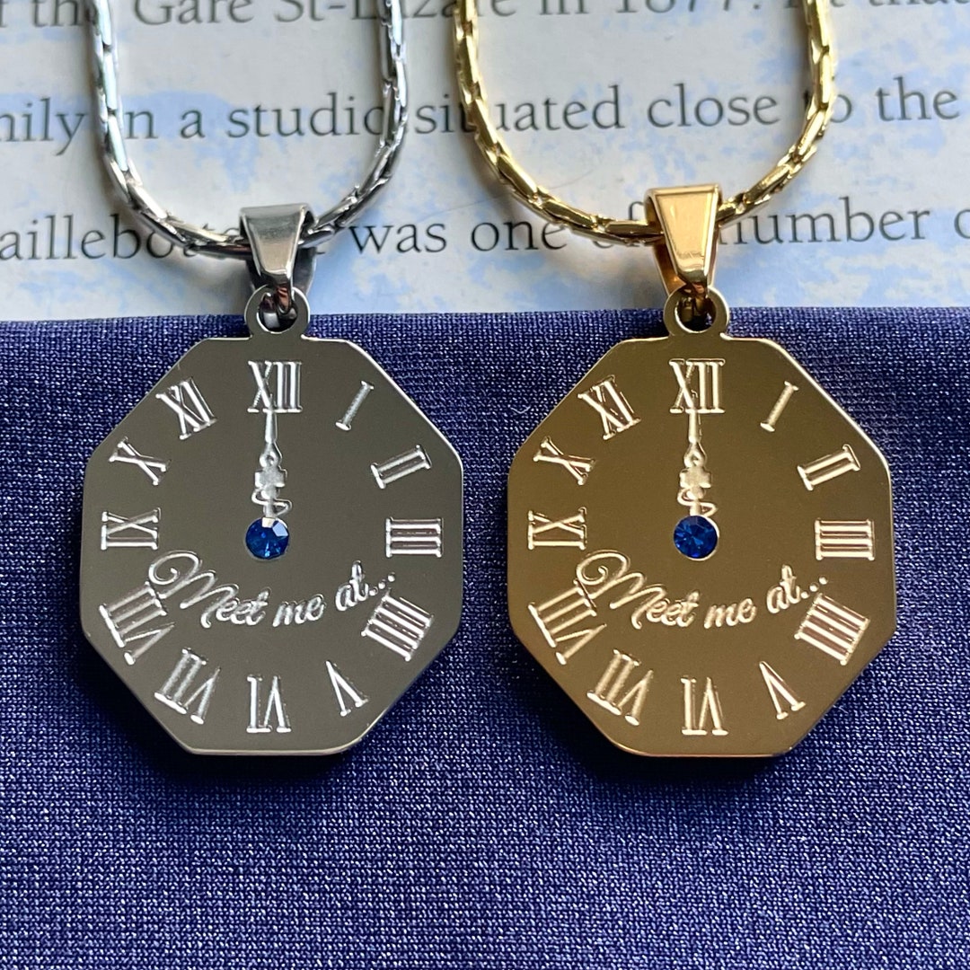 Buy Meet Me Necklace Engraved Crystal Clock Octagon Pendant