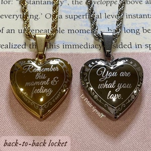 Lovely Memories Heart Locket Necklace - Reversible Engraved Heart Locket Pendant Necklace