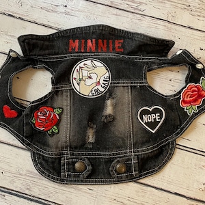 Denim Dog Jacket / Denim Dog Vest / Small Breed Dog Jacket / Chihuahua Denim Dog Vest / Custom Dog Jacket / Custom Patch Dog Jacket/ Maltese