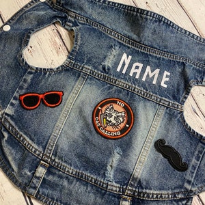 Denim Dog Jacket / Denim Dog Vest / Small Breed Dog Jacket / Chihuahua Denim Dog Vest / Custom Dog Jacket / Custom Patch Dog Jacket/ Maltese