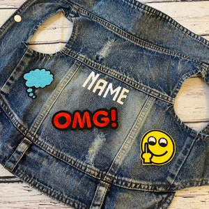 Denim Dog Jacket / Denim Dog Vest / Small Breed Dog Jacket / Chihuahua Denim Dog Vest / Custom Dog Jacket / Custom Patch Dog Jacket/ Skull