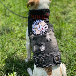 Denim Dog Jacket / Denim Dog Vest / Small Breed Dog Jacket / Small Dog Denim Dog Vest / Custom Dog Jacket / Custom Patch Dog Jacket