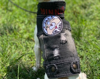 Custom Denim Dog Jacket with Patches, Small Breed Puppy Vest