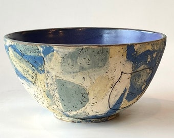 Handmade Hand-painted Serving Bowl, Arty Salad Bowl, One of a Kind Abstract Painted Bowl