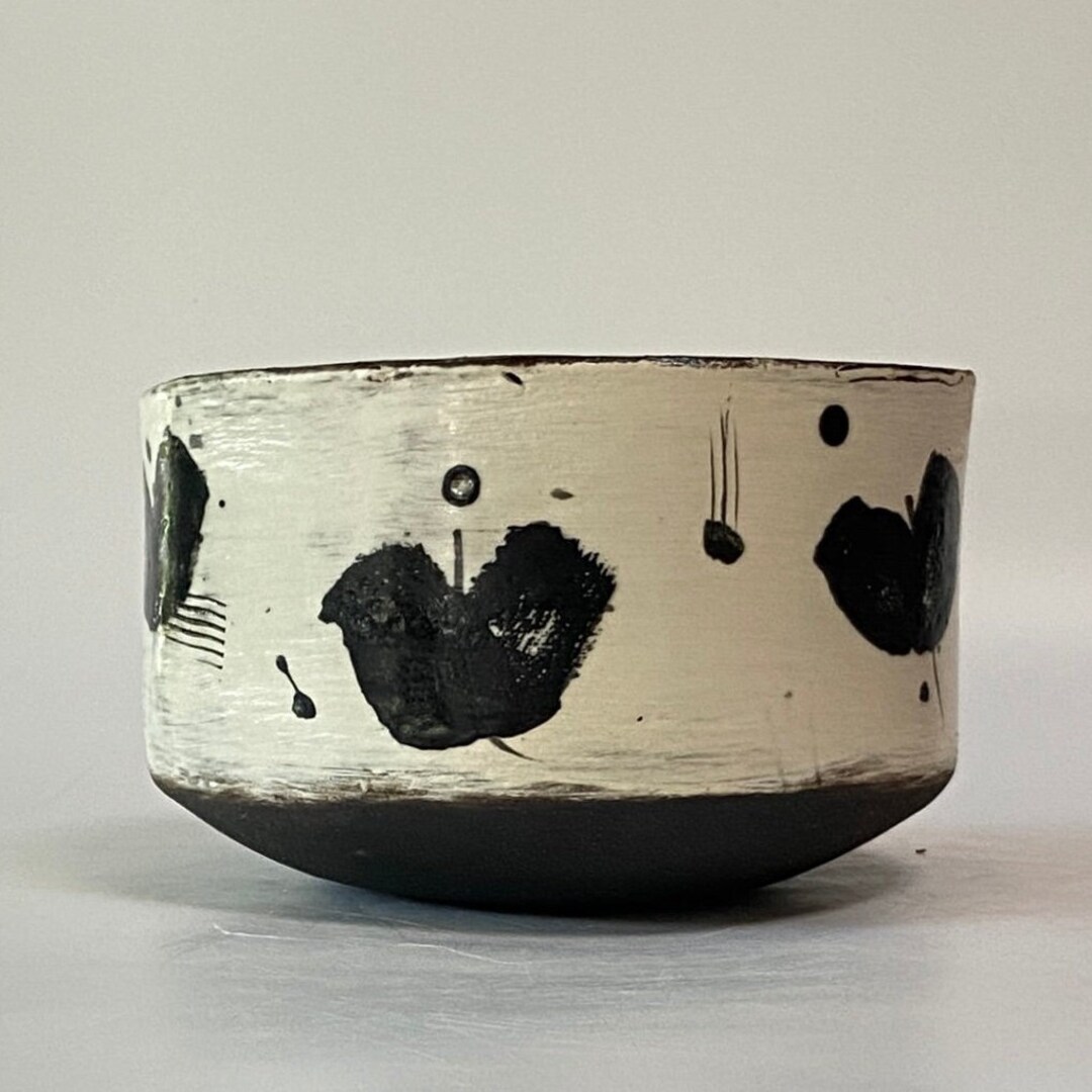 Hand Painted Black Clay Bowl, Black and White Decorative Bowl, Wabi