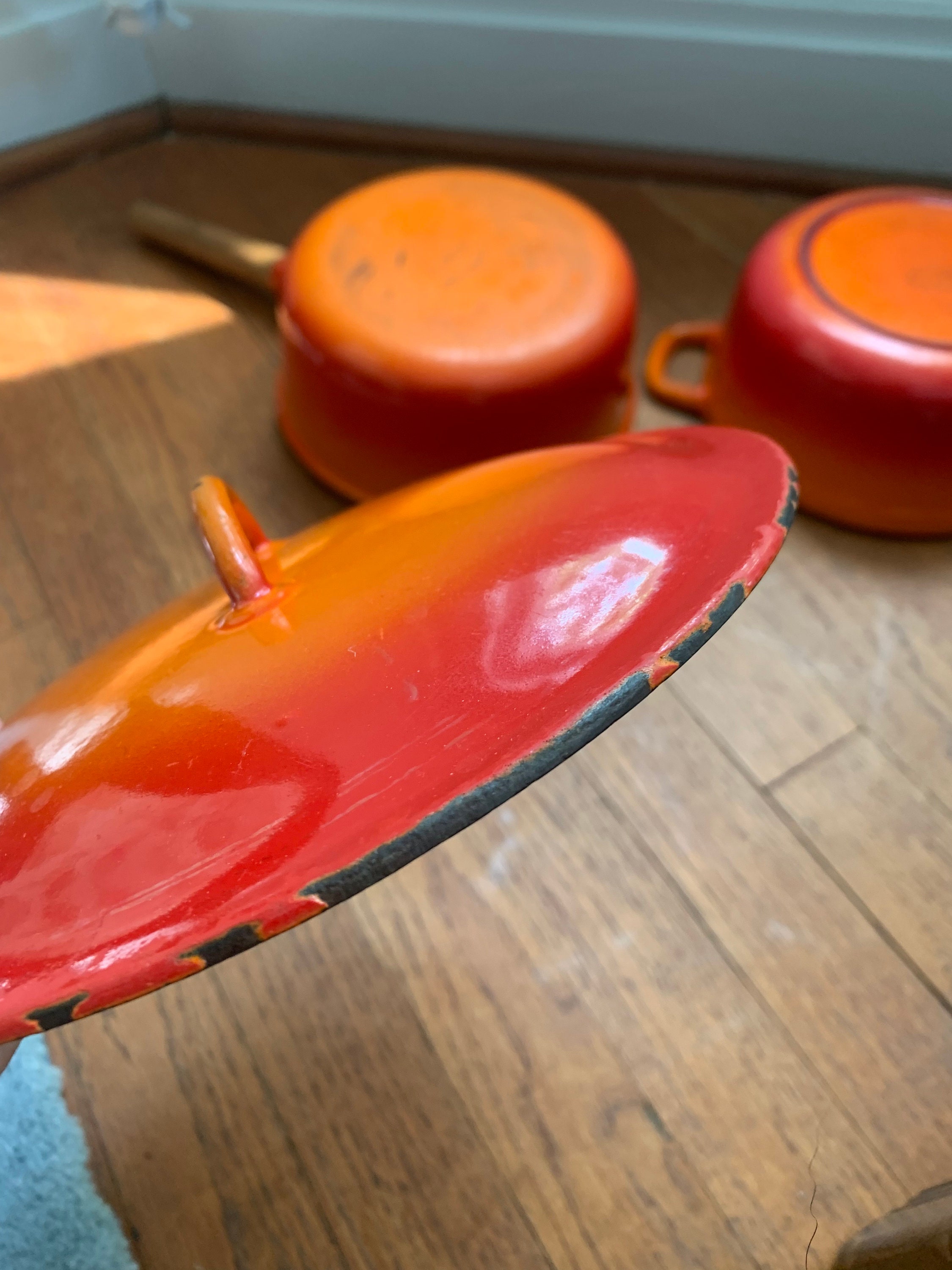 Vintage Flame Orange Descoware Belgium Set Pot Pan Lid Etsy