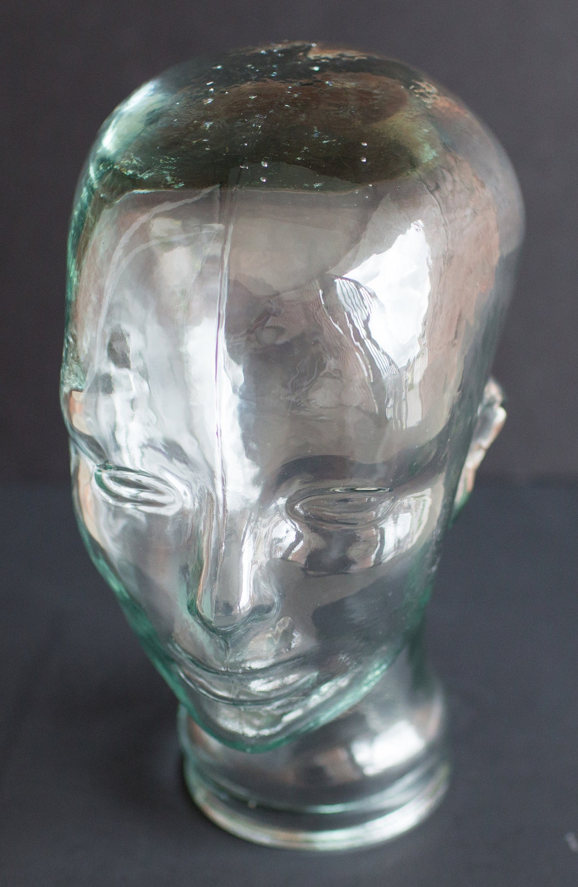 Vintage Glass Mannequin Head Clear Green Tinted Glass Head Etsy