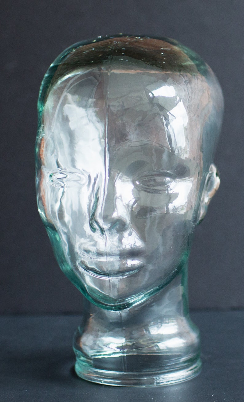 Vintage Glass Mannequin Head Clear Green Tinted Glass Head Etsy