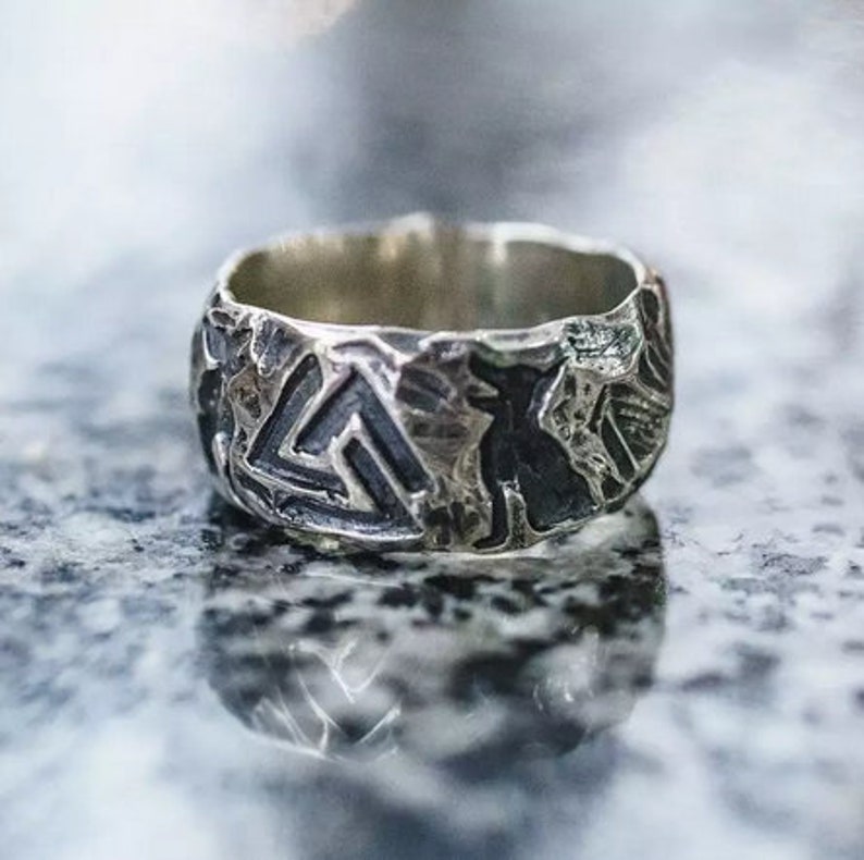Viking Men Wolves of Odin Valknut Forging 316L Stainless Steel Ring Pagan Nordic Amulet Biker Jewelry Ring Gothic Stainlees Steel