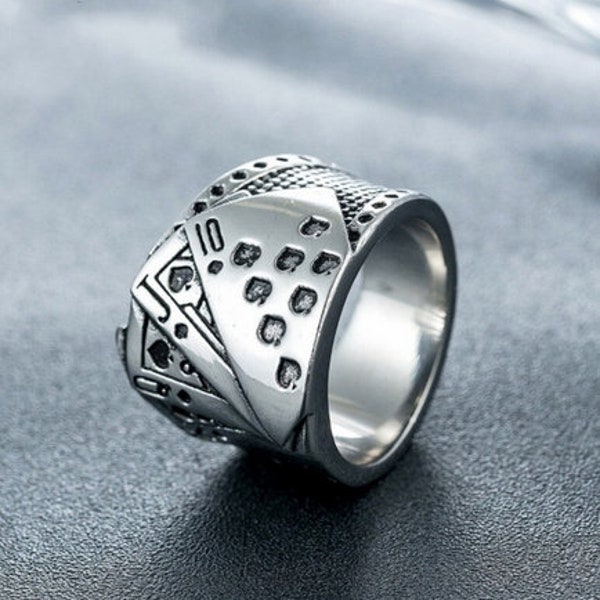 Men's Creative Gamblers Poker Ring Men's Jewelry Boy's Birthday Decorations Gifts Retro Punk Gothic Party Decorations