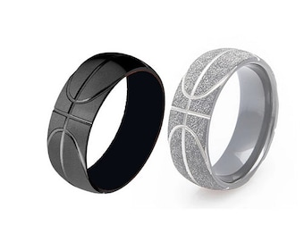 Fashion Simple Men's Basketball Logo Matte Stainless Steel Ring Ring Influx of Men and Bring Good Luck Stainless Steel