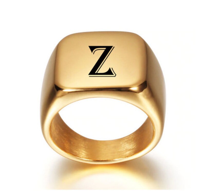 Personalised Initial Engrave A B C D E G Z X U T S R Q P O N Alphabet Stainless Steel Signet Blank Plain Ring Band High Polished Gold Tone Rings Jewelry Gtforce In