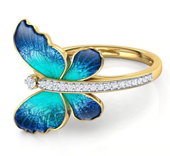 Butterfly Design Ring Crystal Engagement Rings Etsy