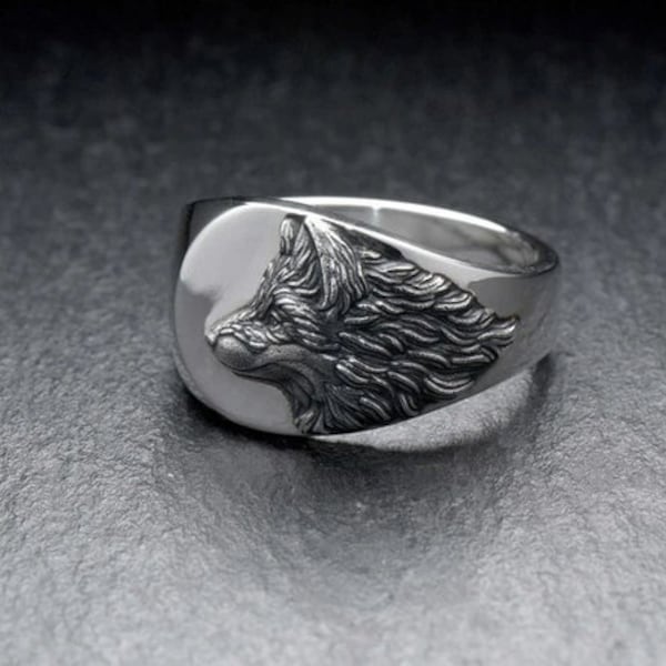 Fashion Vintage Silver Color Wolf Ring Punk Style Animal Wolf Head Ring Men Wedding Band Anniversary Jewelry Gift