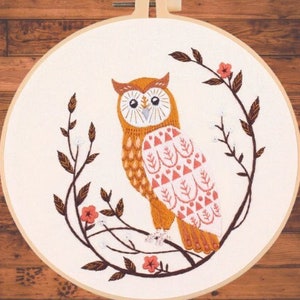 Owl Embroidery Kit For Beginner| diy embroidery kit with Pattern| Embroidery Full Kit Needlepoint Hoop| DIY Craft Kit All supplies Included