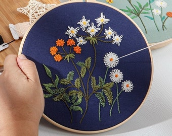 Embroidery Kit For Beginner| Modern Crewel Embroidery Kit with Pattern| Embroidery Hoop Plants | Full Embroidery DIY KIT | floral pattern