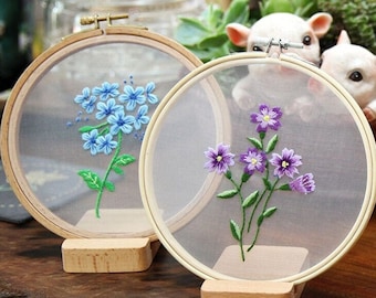 Embroidery Kit for beginners,transparent Embroidery Kit For starters ,DIY Hand Embroidery Full Kit ,Cross Stitch, Floral beginner Embroidery