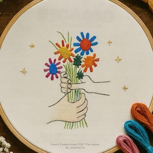 Picasso Bouquet Hand Embroidery Pattern: Modern Hoop Art (PDF Download, DMC Codes Included)