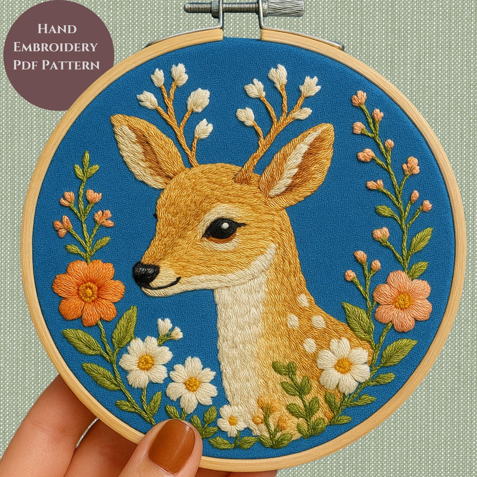 Hand-embroidered Fawn Hoop Art: Floral Woodland Decor (PDF Pattern - Etsy