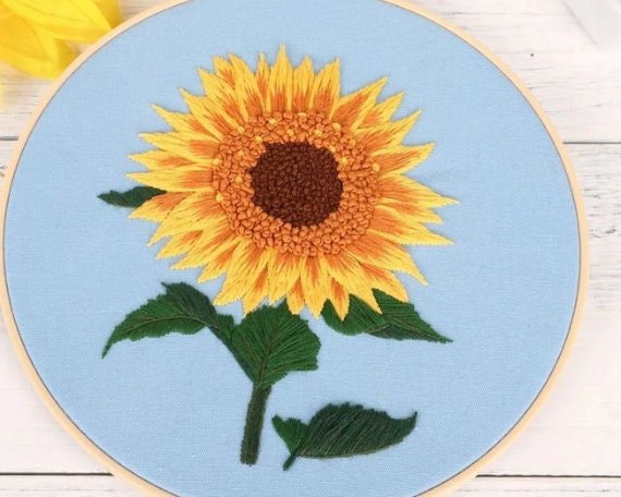 Sunflower Embroidery Kit, Floral Embroidery Patterns, Easy Embroidery Kits  for Beginners, Diy Craft Kit ,gift for Her 