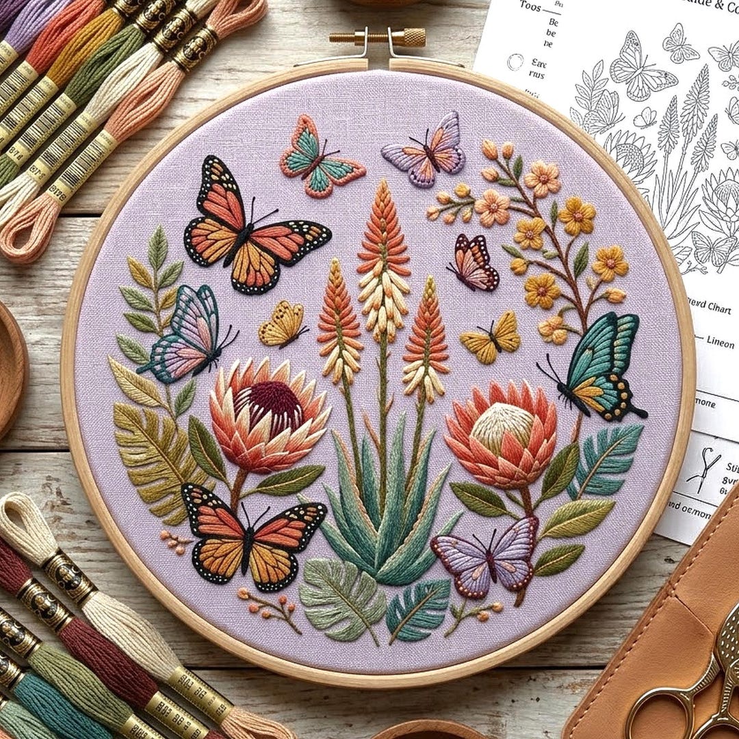 Butterfly Wildflower Embroidery Pattern, Botanical Floral Hoop Art (PDF ...
