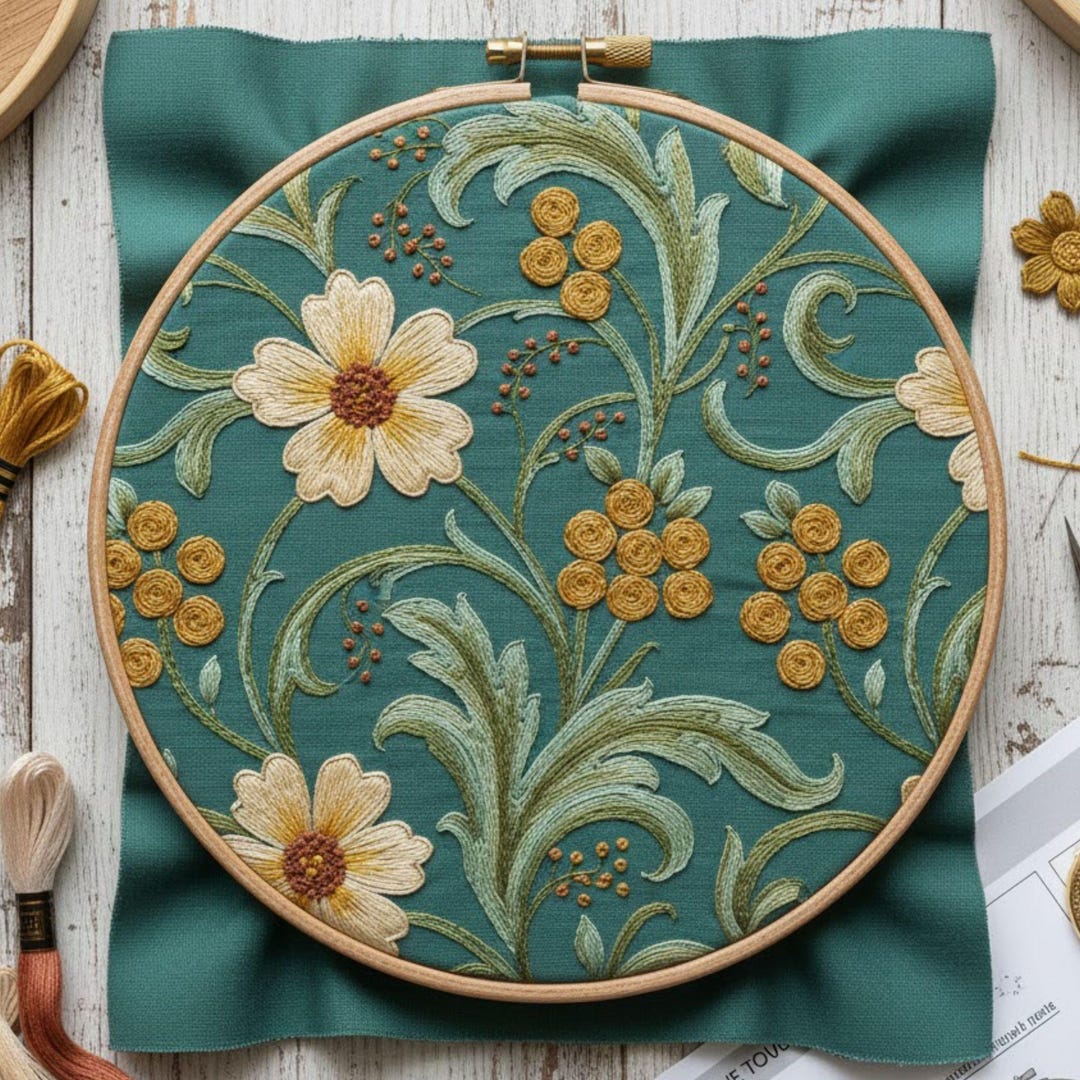 Vintage Floral Embroidery Pattern | Teal Botanical Hoop Art Design - Etsy