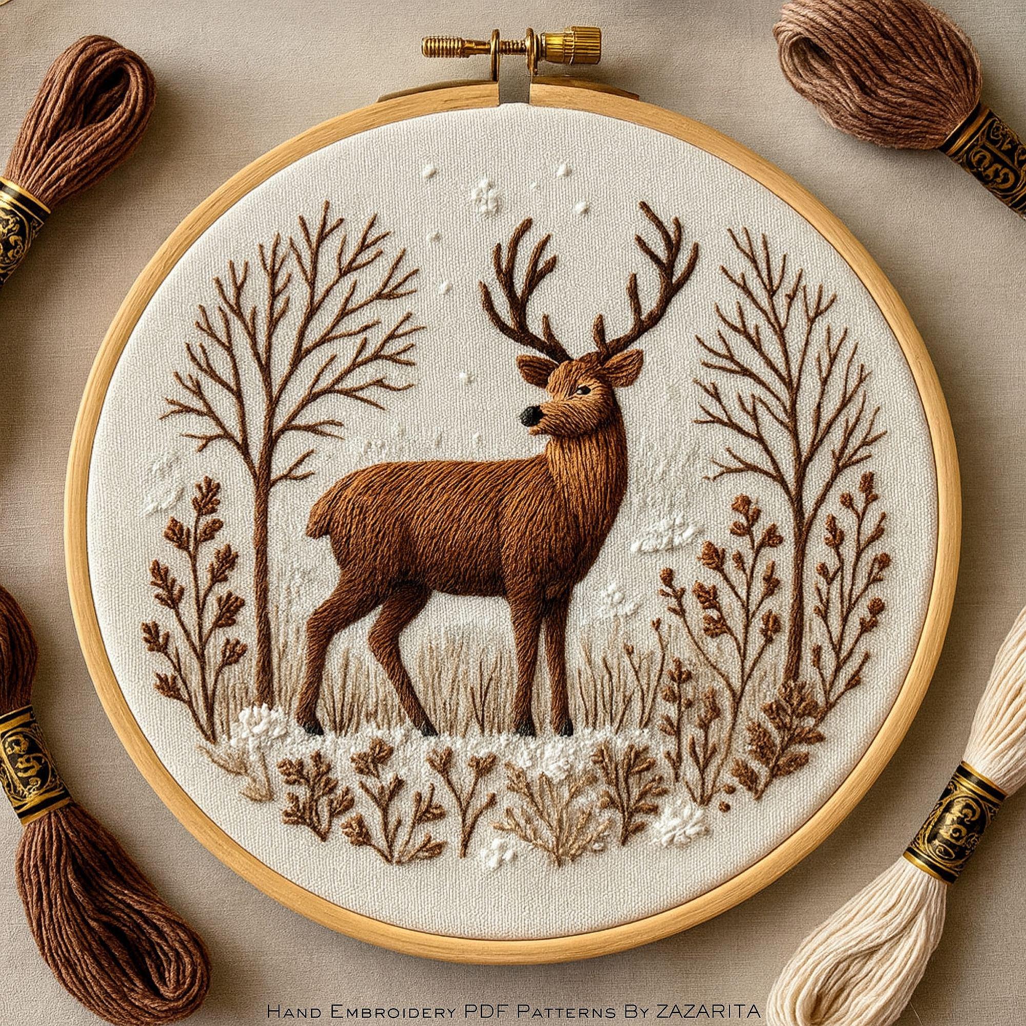 Woodland Deer Embroidery Pattern – Winter Hand Embroidery PDF With ...