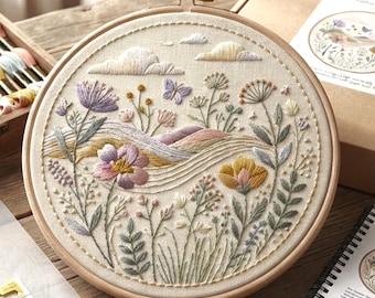 Stickmuster Wildblumenwiese | Botanische Blumenstickerei (Digitaler Download)