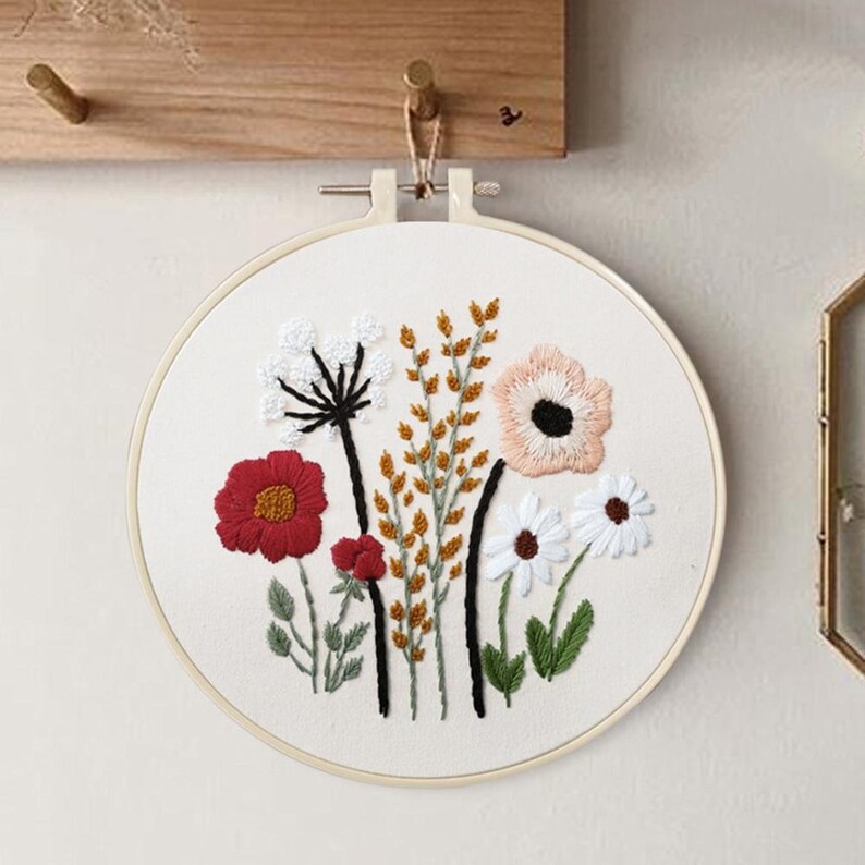 Embroidery Kit For Beginner Modern Crewel Embroidery Kit with Pattern Embroidery Hoop Plants Craft Materials Included Full DIY KIT Plants image 7