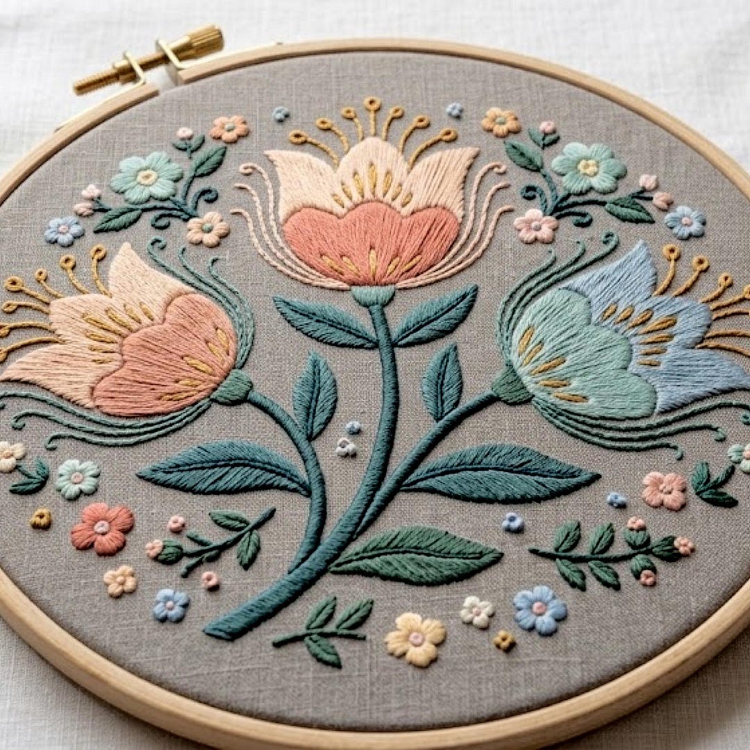 Scandinavian Floral Embroidery Pattern, Folk Flower Hoop Art Design ...