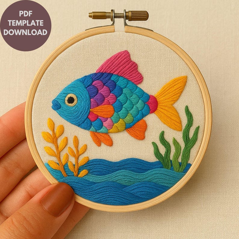 Embroidered Fish Pattern Colorful Fish Hand Embroidery Pattern: Summer Hoop Art PDF - Etsy