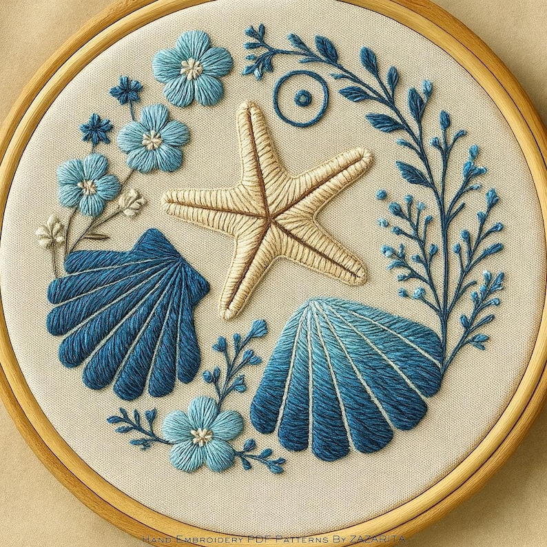 Seashell & Starfish Coastal Embroidery Pattern PDF | Modern Hand ...