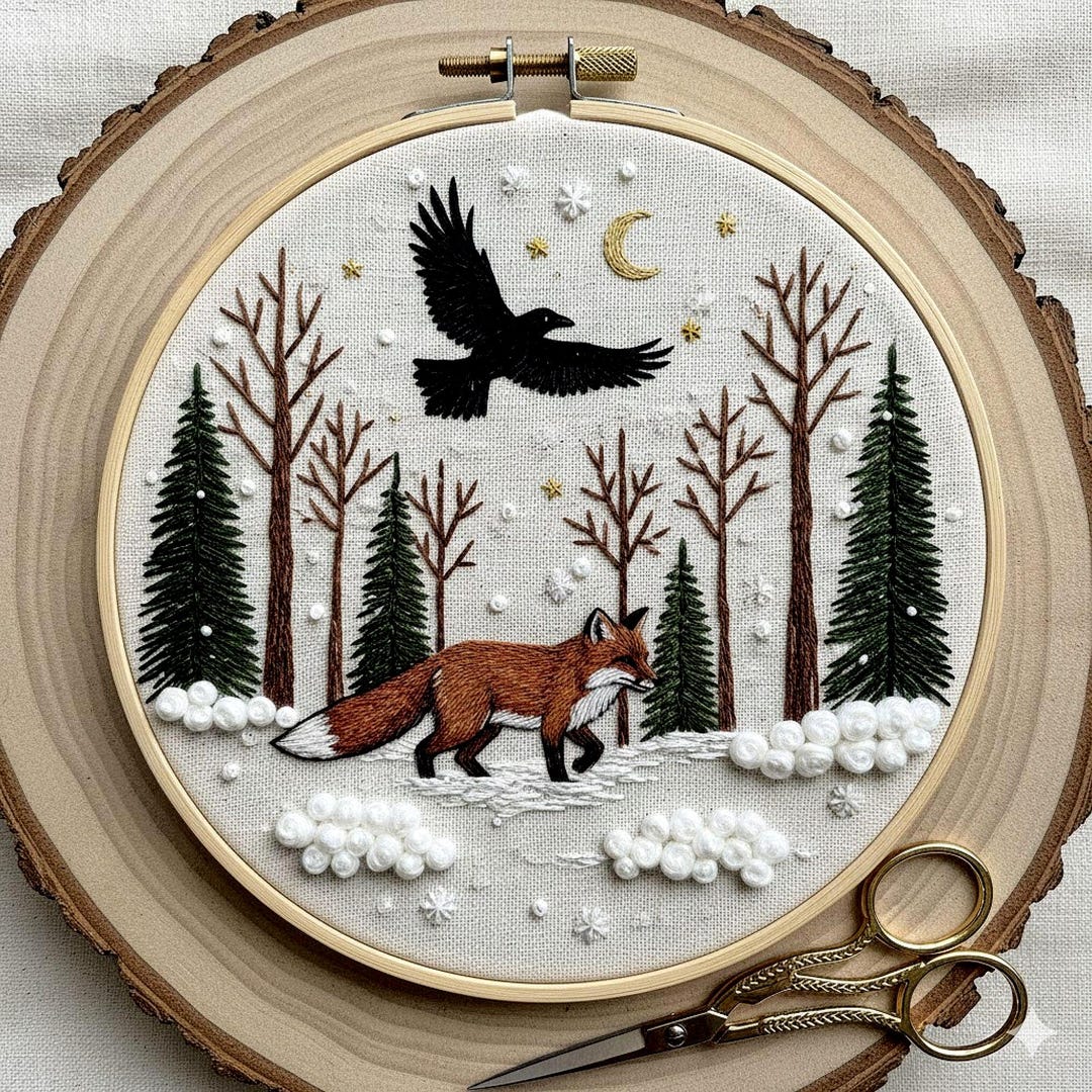 Winter Woodland Fox Embroidery Pattern – Forest Animal Hoop Art PDF - Etsy