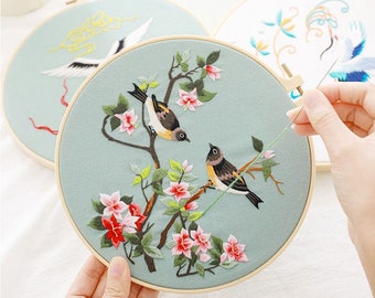 beginner Embroidery Kit birds  | birds embroidery patterns | cross stitch kits| NeedleWork Pack | DIY craft kit | Christmas gift