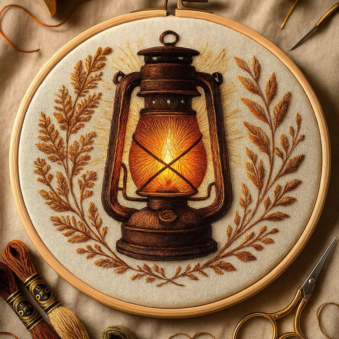 Glowing Lantern Embroidery Pattern • Vintage Autumn Floral Hoop Art ...