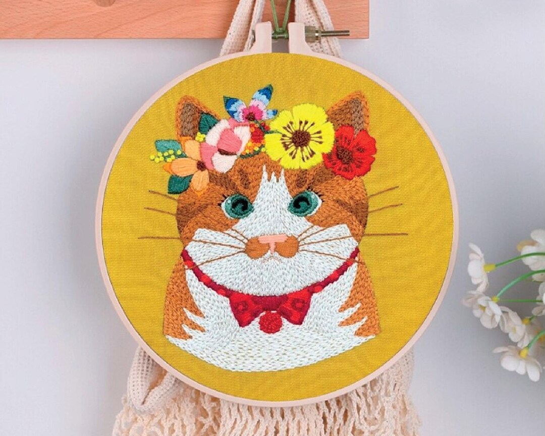 Embroidery Kit for Beginner Beginner Embroidery Kit Cat Etsy