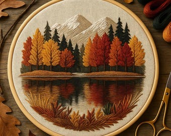 フォレストレイク刺繍パターン - 風景画フープアート（デジタル