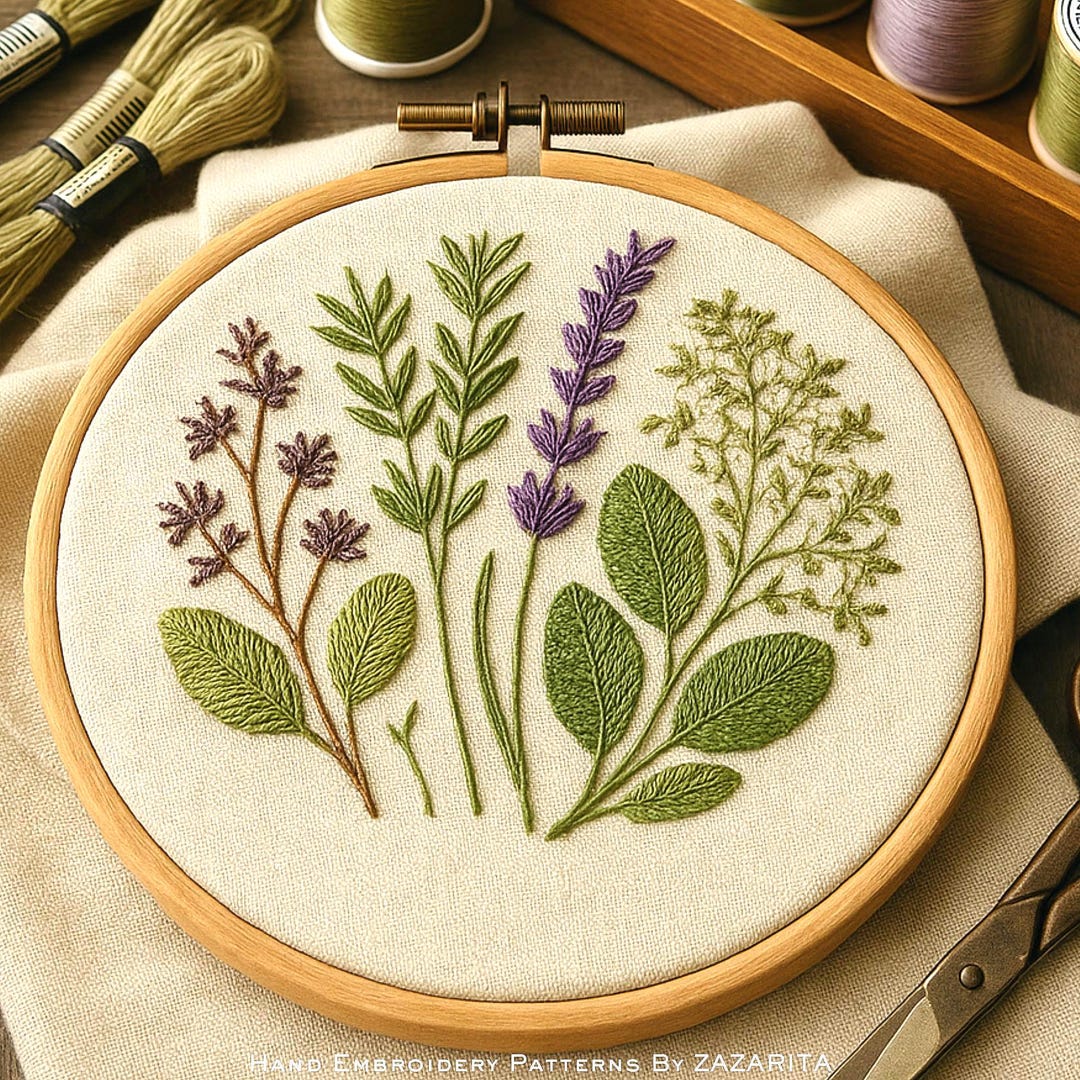 Botanical Herbs Hand Embroidery Pattern – Modern Floral Wreath PDF ...