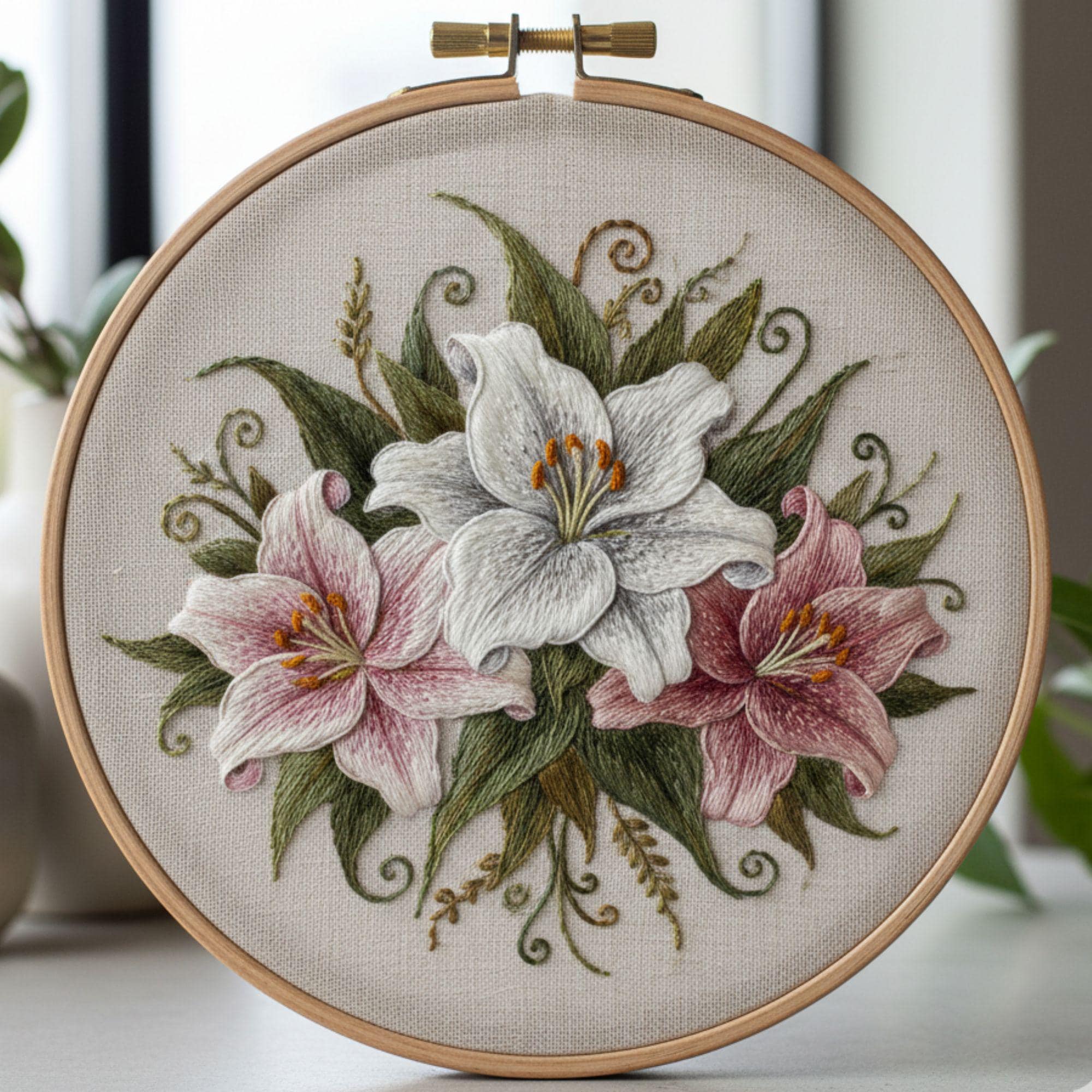 Elegant Lily Floral Hand Embroidery Pattern, Vintage Flower Hoop Art ...