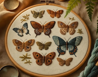 カマキリ図案　珍しい柄　共箱付き カマキリの刺繍パターン • モダンな花柄フープアート（PDFパターン