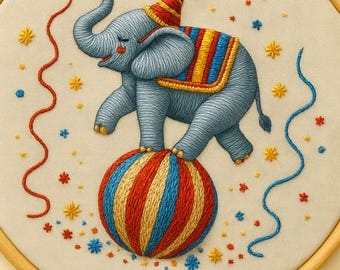 Patrón de bordado de elefante de circo: Diseño de bordado a mano para principiantes (Descarga PDF)