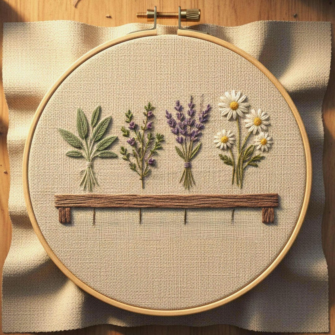 Vintage Herb Shelf Embroidery Pattern • Cottage Floral Hoop Art (PDF ...