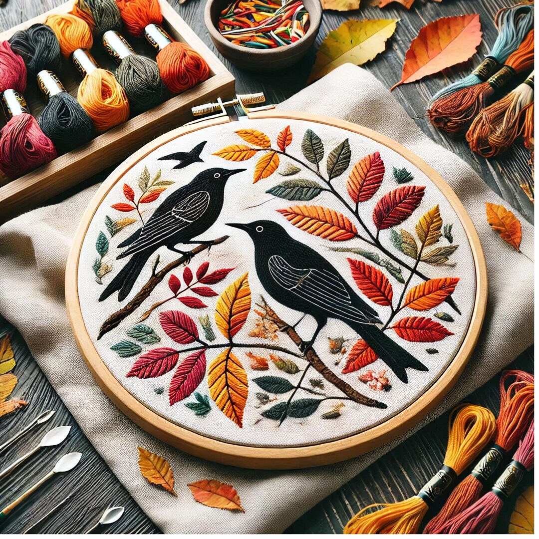 Fall Bird Patterns Fall Birds Hand Embroidery Pattern: Autumn Leaves Needlework (digital ...