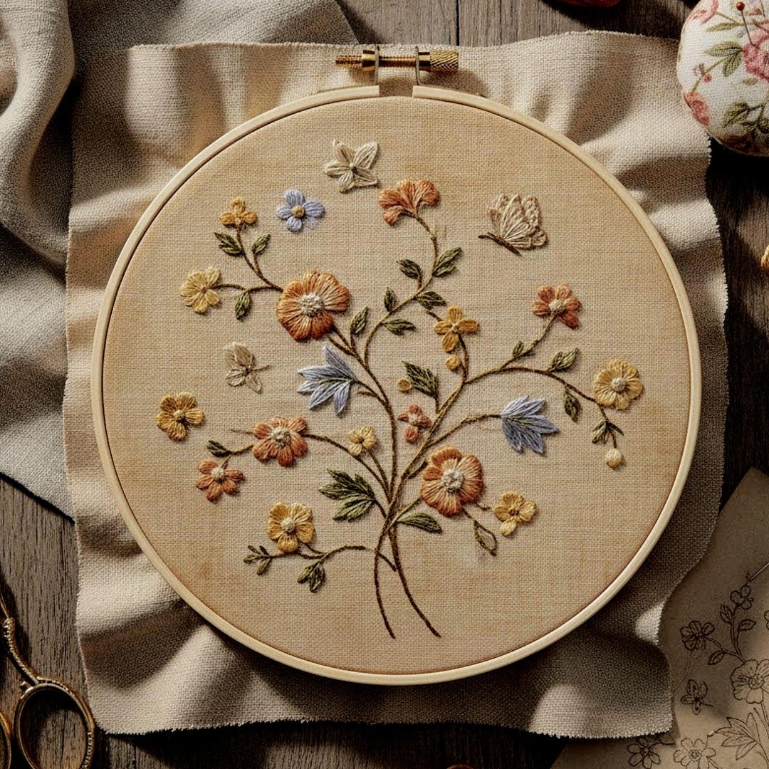 Vintage Botanical Hand Embroidery Pattern – Delicate Floral Hoop Art ...