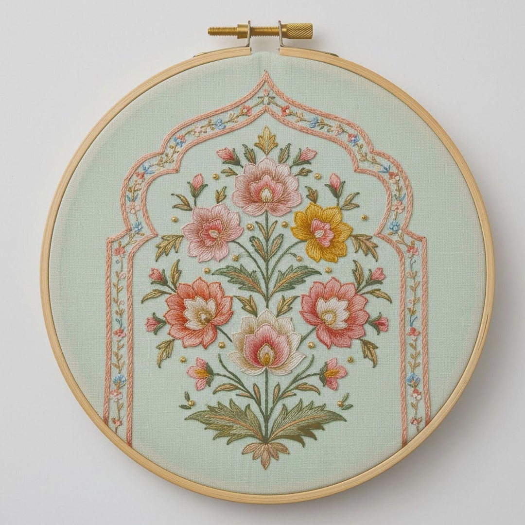Arched Floral Hand Embroidery Pattern, Vintage Floral Hoop Art PDF - Etsy
