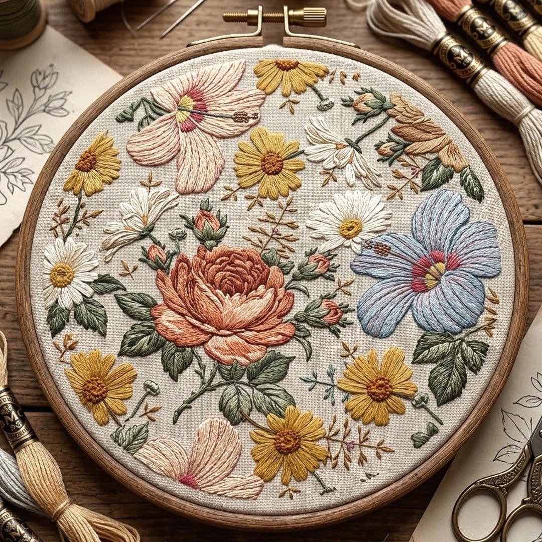 Vintage Floral Embroidery Pattern, Botanical Wildflower Hoop Art (PDF ...